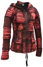 Femmes Rouge Délavé Gothique Om Ying Yang Patchwork Capuche Découpé Veste