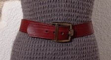 Large ceinture vintage cuir marron femme  boucle laiton 84 cm