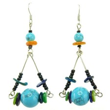 Boucles D'oreilles femme Pendantes triangle rocaille nacre multicolore et bleu