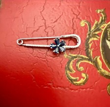 BROCHE ANCIENNE OR BLANC ARGENT MASSIF - SAPHIRS VÉRITABLE TOPAZE - FLEUR