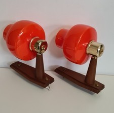Paire d’appliques murales vintage 70s bois & verre orange rétro design pop