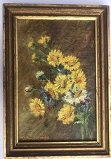 Tableau ancien huile fleurs - tableau,