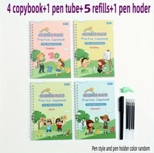 Lots de 4 Livres Educatifs Réutilisables avec Encre Magique pour Enfant.