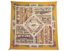 FOULARD HERMES A LA GLOIRE DE GUILLAUME DUBIGEON CARRE 90 SOIE ORANGE SCARF 530€