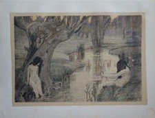 Paul Albert LAURENS : Le bain des nymphes, Lithographie originale signée