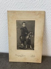 Ancienne Photographie Portrait Enfant Sur Cheval A Roulettes Jouet Vintage
