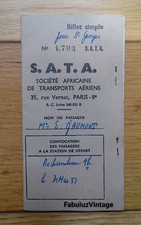 BILLET DE PASSAGE S.A.T.A. TRANSPORT AERIENS AFRICAINS E. GAUMONT 1951 AVION 
