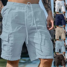 24) Short cargo homme couleur unie avec poches pour plage et streetwear