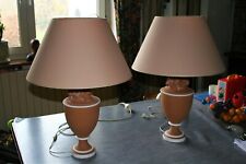 2 Grandes lampes terre cuite décor fruits Maison CHAUMETTE Vintage 1970