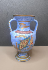 Vase Amphore Grec Vintage Bleu – Décor Rhodes Mer Égée – Souvenir Grèce