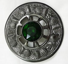Neuf Écossais Mouche Plaid Broche Vert Pierre Finition Antique Kilt & 7.6cm