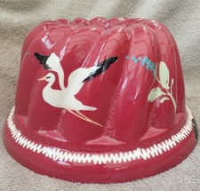 Moule à KOUGLOF en terre cuite émaillée d'Alsace peint main rouge cigogne