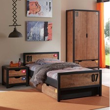 Pack - Lit Enfant, Chevet, Tiroir & Armoire "Alex" Marron & Noir