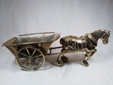 Cheval et Charrette en Laiton Massif Vintage Décoration Prestige Vide Poche 40cm