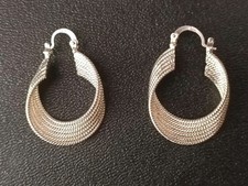 Ancienne Boucles D'oreilles  Créoles En Argent Massif 925.