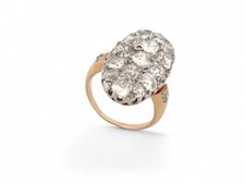 BAGUE MARQUISE NAVETTE 17 DIAMANTS 3.4CT T48 OR ROSE 18K & PLATINE 7.8 GR RING