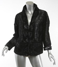 IRO Womens Silver & Black Metallic Woven Textured Jacket One-Button Coat 36/4
