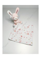 Doudou Plat/Mouchoir Lapin Rose Noeud Blanc Nez Doré Or Tulle Prémaman Orchestra