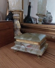 Boîte À Bijoux En Onyx Vert Italienne Vintage