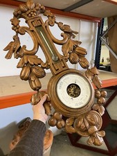 Grand Baromètre Bois Sculpté Forêt Noire Suisse Henri II Thermomètre