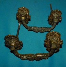 2x ANCIENNE POIGNÉE TOMBANTE EN BRONZE POUR COFFRE TIROIR PIANO MEUBLE RUSTIQUE