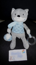 doudou peluche activités renard gris blanc bleu TEX 29cm