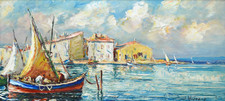 HURARD Joseph (1887-1956) "Pêcheurs au Brescon, aux Martigues" Provence Avignon