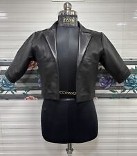Blouson femme noir crop jacket 100 % cuir d'agneau véritable manches courtes