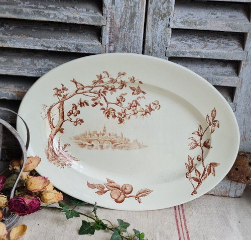 Ancien plat ovale terre - plat, fer