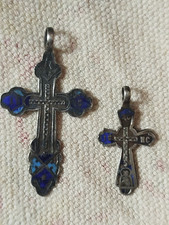 2 pendentifs croix orthodoxe russe émail argent massif 19 ème