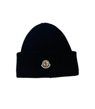 Moncler Unisex Wool And Cashmere winter Beanie Hat Dark Black Classic Logo 
