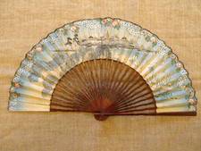 Ancien éventail décor asiatique    bois papier