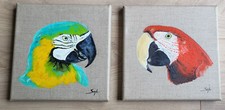 Tableau Peinture Huile Toile de Lin Diptyque PERROQUET Oil painting Parrot