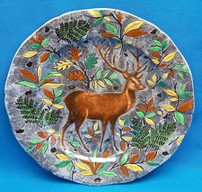 1938-1960 IMPOSANT PLAT FAIENCE POLYCHROME DE GIEN MODÈLE RAMBOUILLET CERF