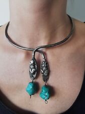 Collier Ancien Avec Turquoises Style Torque Articulé