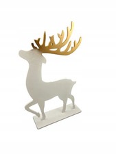  Grand renne blanc doré déco Noël cerf bois à poser avec support