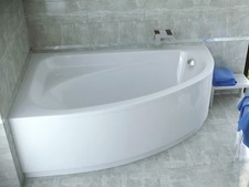 Baignoire Bain d'angle 140x80 Gauche + tablier en acrylique Siphon +pieds CORNEA