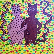 mélanie carrouër art naïf  " chat plumetis " acrylique sur toile 20X20  signée