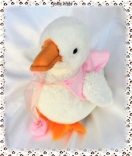 Doudou Peluche Canard Blanc Cape Rose Vintage CP