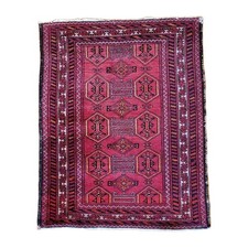 Petit Tapis Persan en Laine Noué Main 87 x 68,5 cm Rouge Motifs Géométriques 
