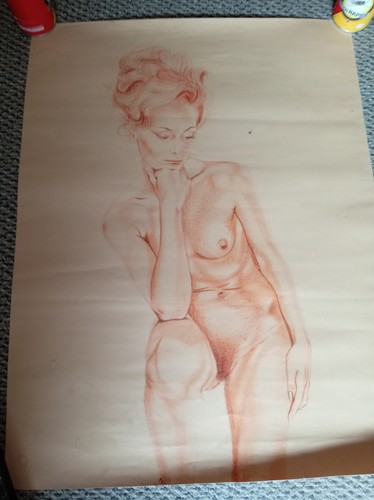 Dessin ancien femme sanguine - ,