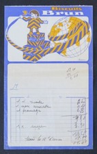 Facture 1930 LES BISCUITS BRUN Monde par FARCY voiture illustrée billhead 109