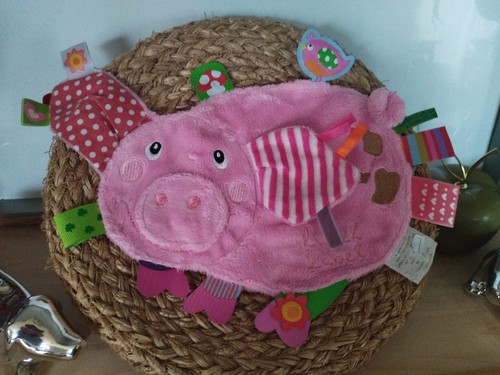 Doudou plat cochon - rose, avec