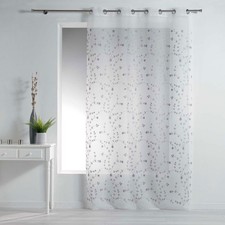 Rideau Voilage à Œillets "Petite Fleur" 140x240cm Blanc & Gris