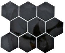 Carreaux de Mosaique Céramique Hexagone Cuisine Bad Mur Noir Brillant WB11F-0301