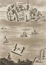 La Rochelle siège 1628 Artillerie machine de bombardement gravure 1721 France  