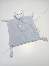 Doudou Plat/Mouchoir Ours Blanc Bleu Perle Fleur Dorée Or Attache Tétine - Kaloo