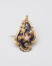 Ancienne broche pendentif du XIX ème siècle vermeil or émail bleu et perle