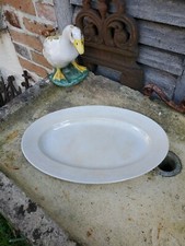 Ancien plat oval faïence patiné SARREGUEMINES CHINA habby vaisselle blanche 19è