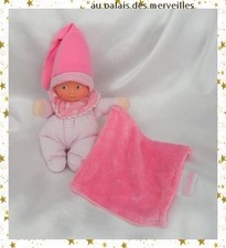 Doudou Poupée Rayures Rose Blanc Mouchoir Et Bonnet Rose Minirêve Corolle